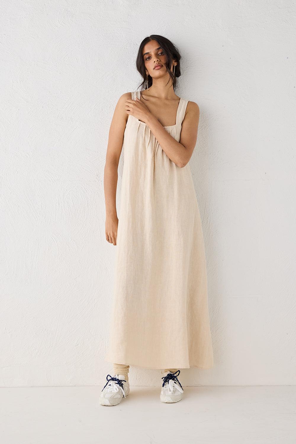 San Paolo Smock Linen Midi Dress Natural Product Image