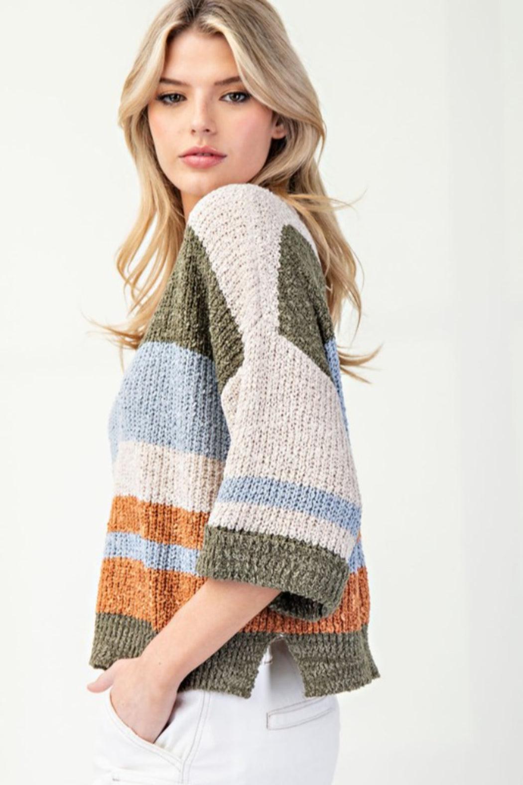 Striped Notched Collar Product Image