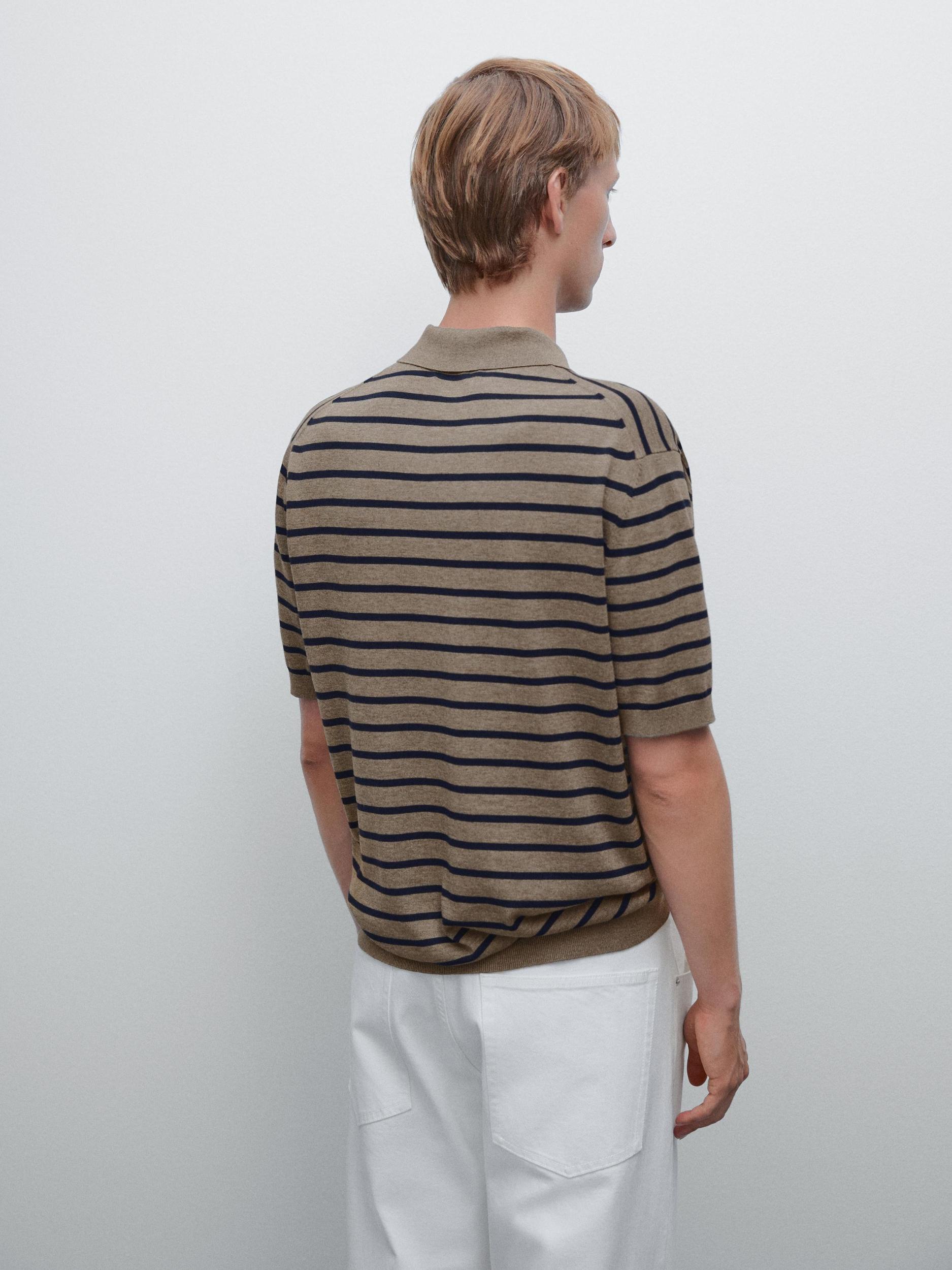 Short sleeve striped knit polo shirt Product Image