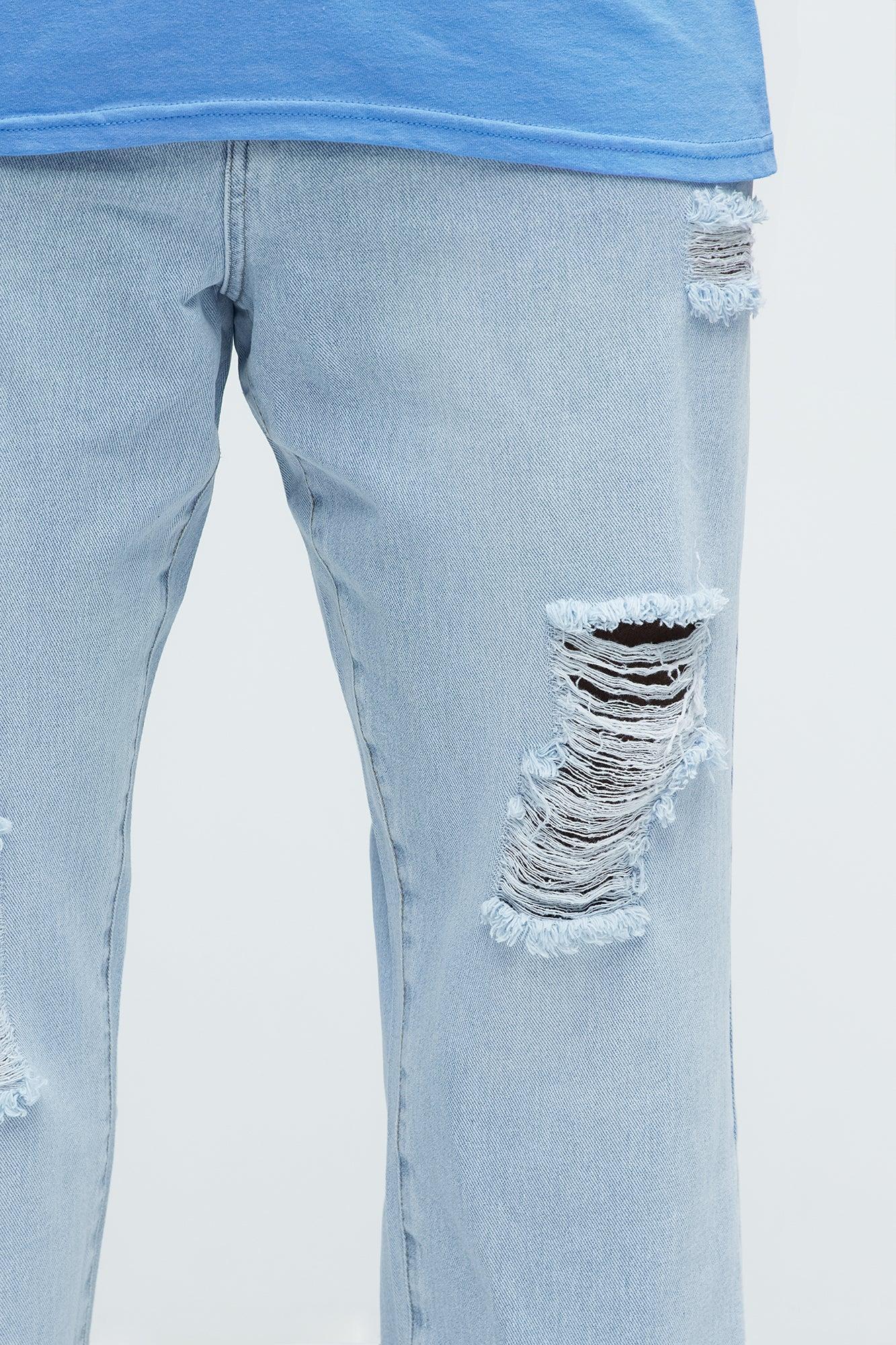 Classic Distressed Straight Jeans - Light Wash Product Image