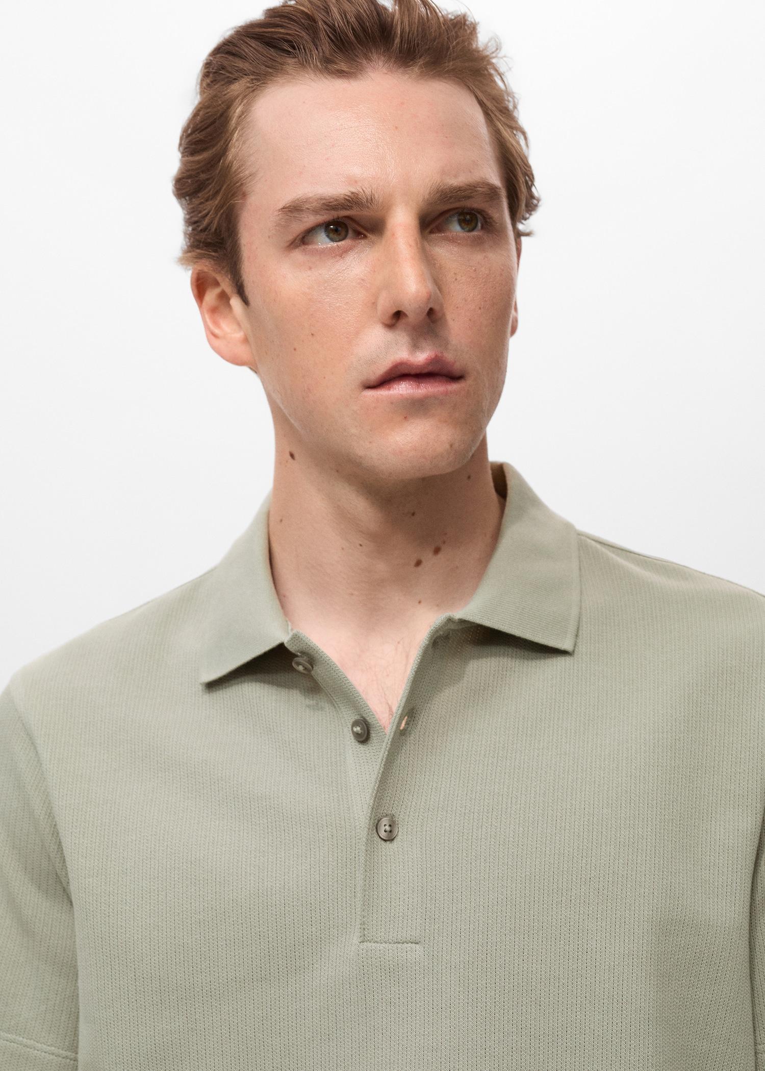 Fine rib-knit polo shirt - Men | MANGO USA Product Image