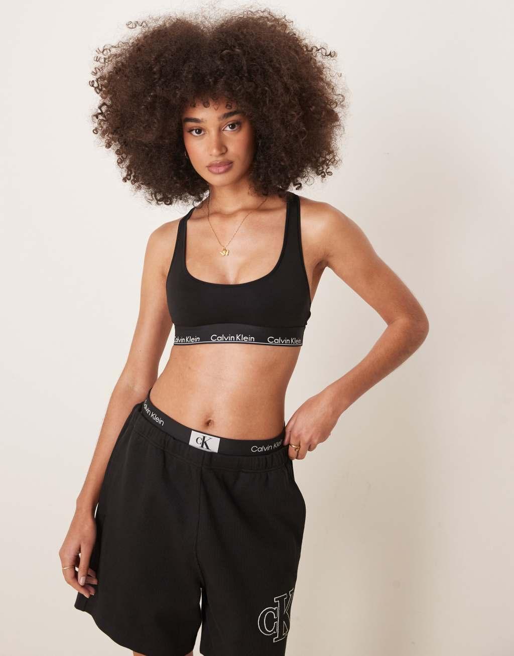 Calvin Klein modern cotton logo tape bralette in black Product Image