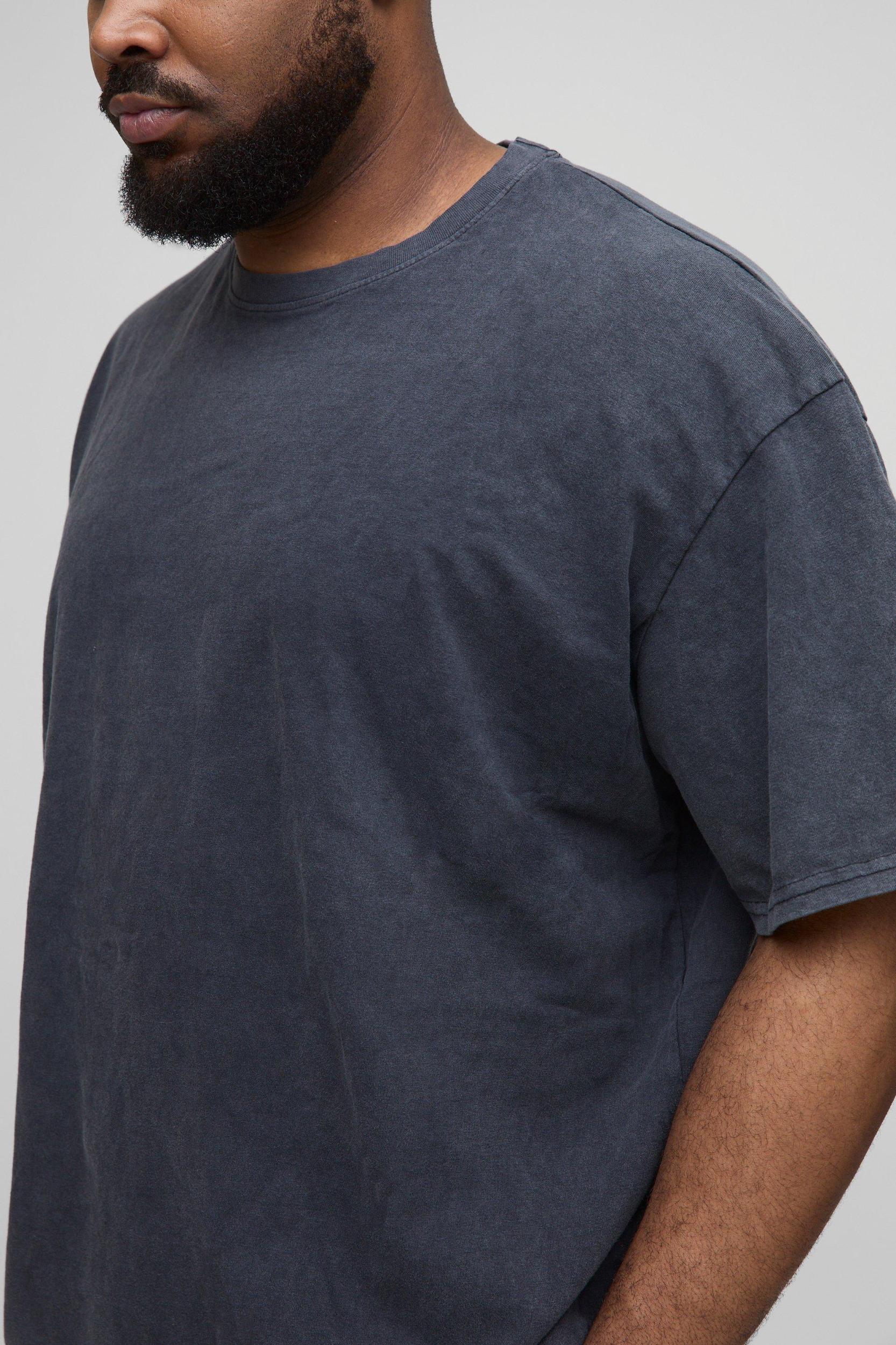 Plus Oversized Acid Wash T-Shirt & Short Set | boohooMAN USA Product Image