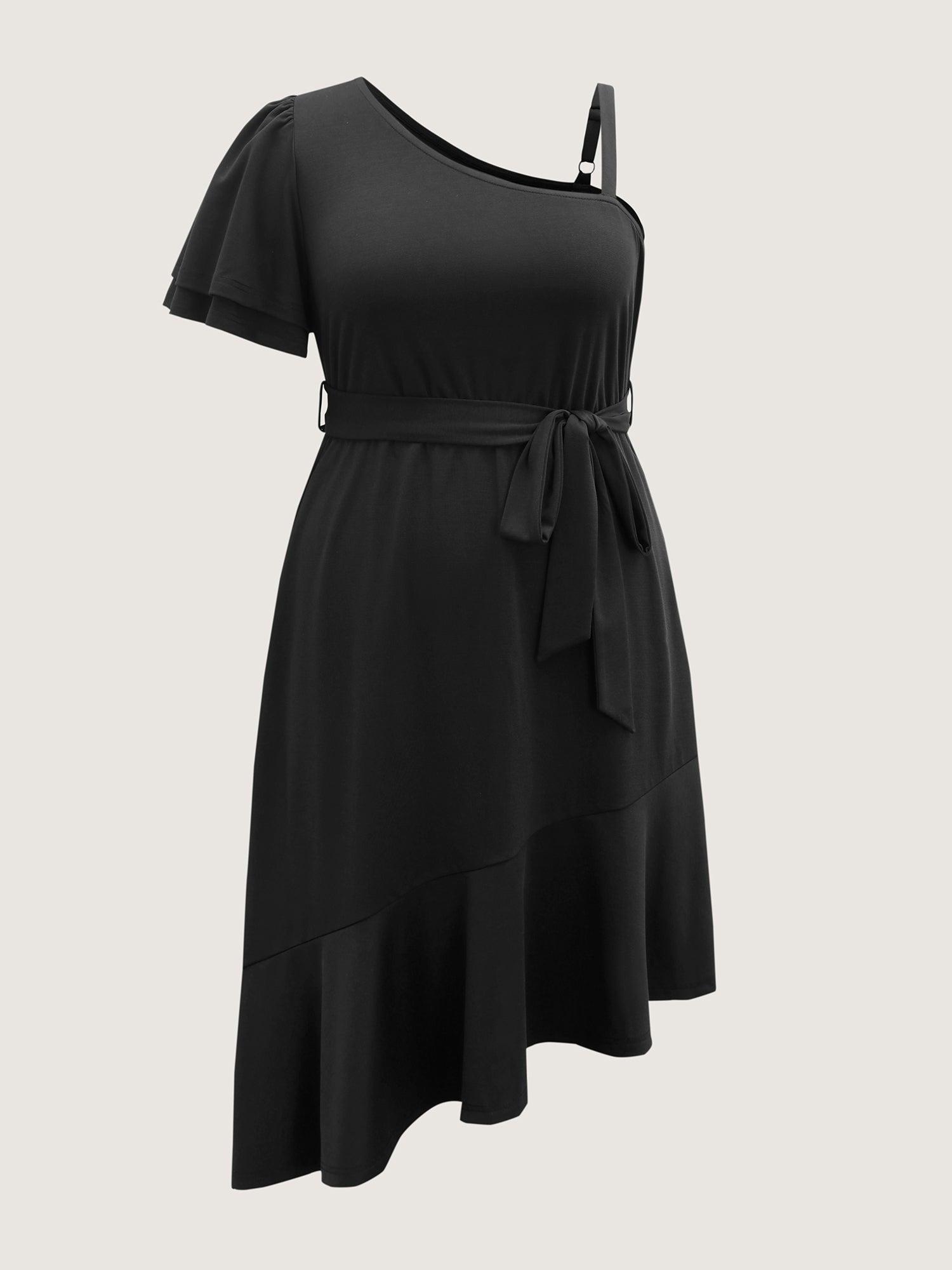 One-Shoulder Ruffled Belted Midi Dress Female Product Image