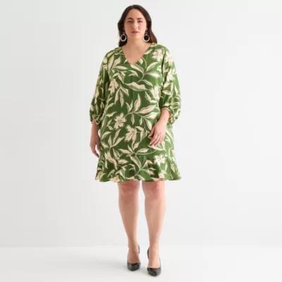 London Times Womens 3/4 Sleeve Floral Plus Shift Dress Product Image