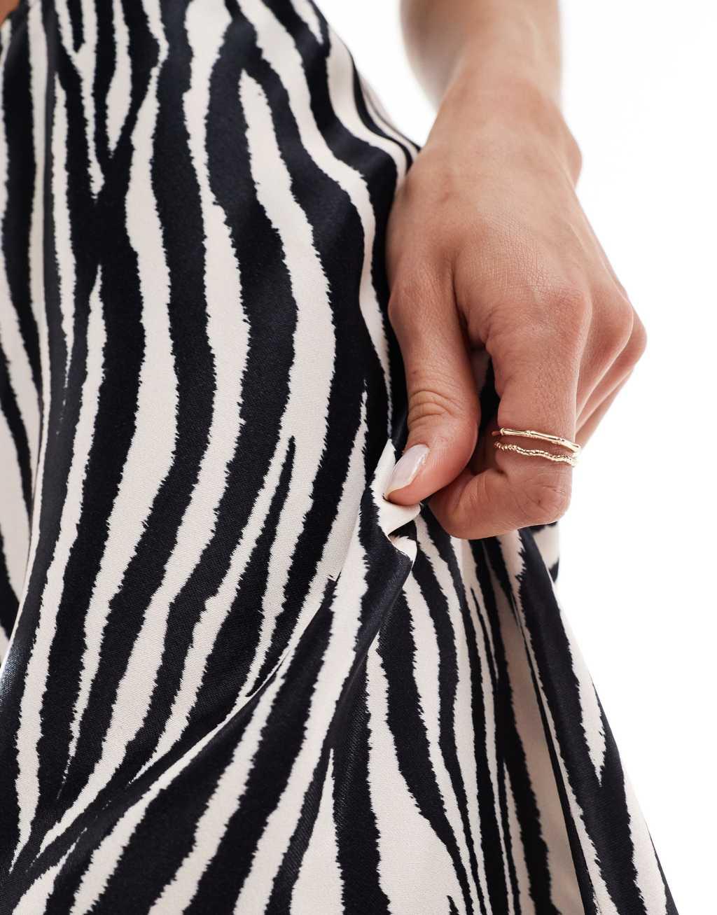Miss Selfridge satin bias cut maxi skirt in zebra Product Image