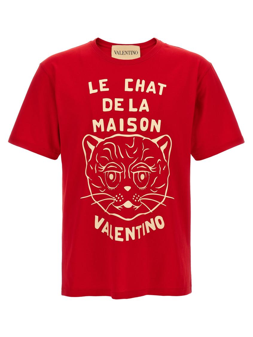 VALENTINO Graphic Print House Cat Crew Neck T-shirt In Red Product Image