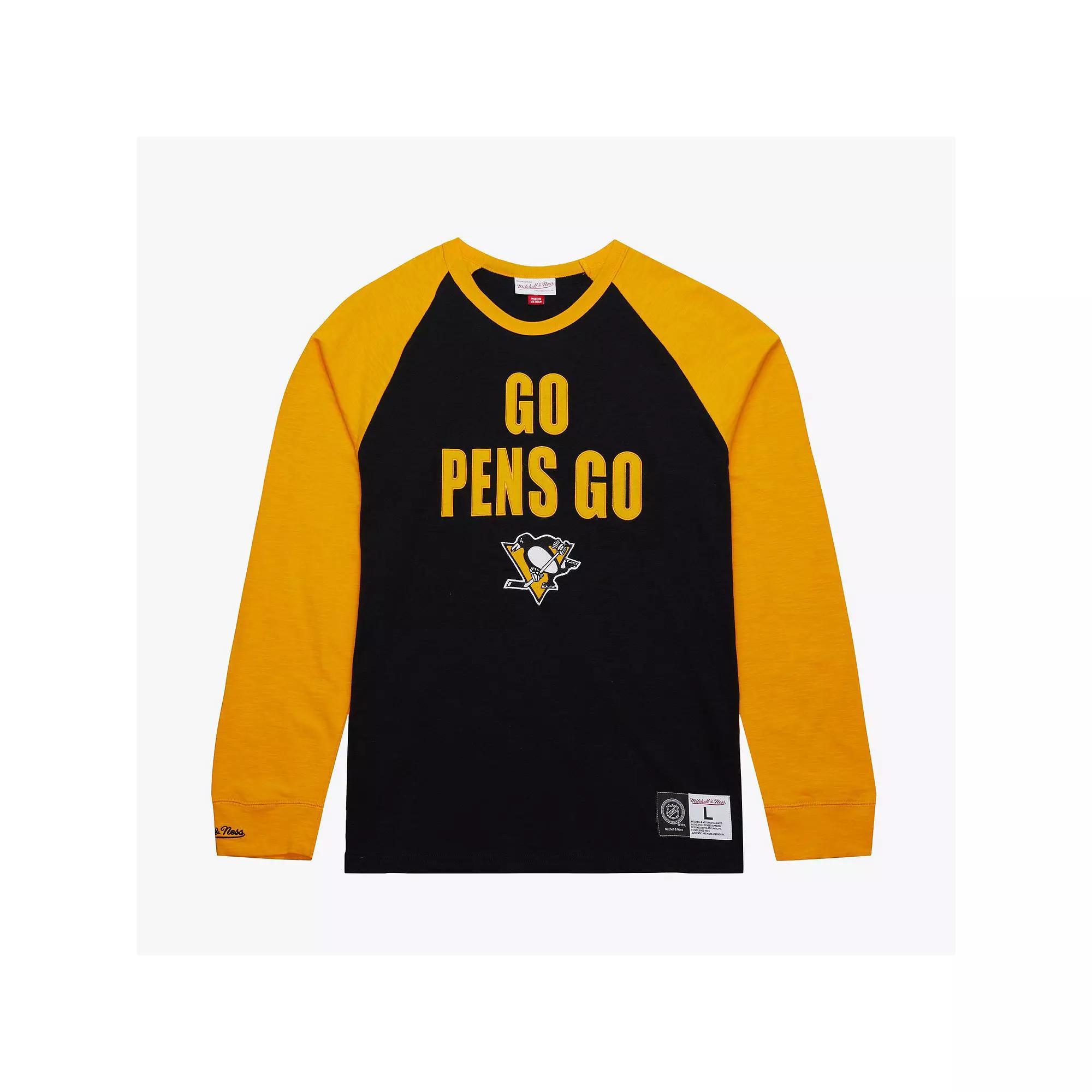 Men's Mitchell & Ness  Black/Gold Pittsburgh Penguins Legendary Slub Raglan Long Sleeve T-Shirt, Size: Small Product Image