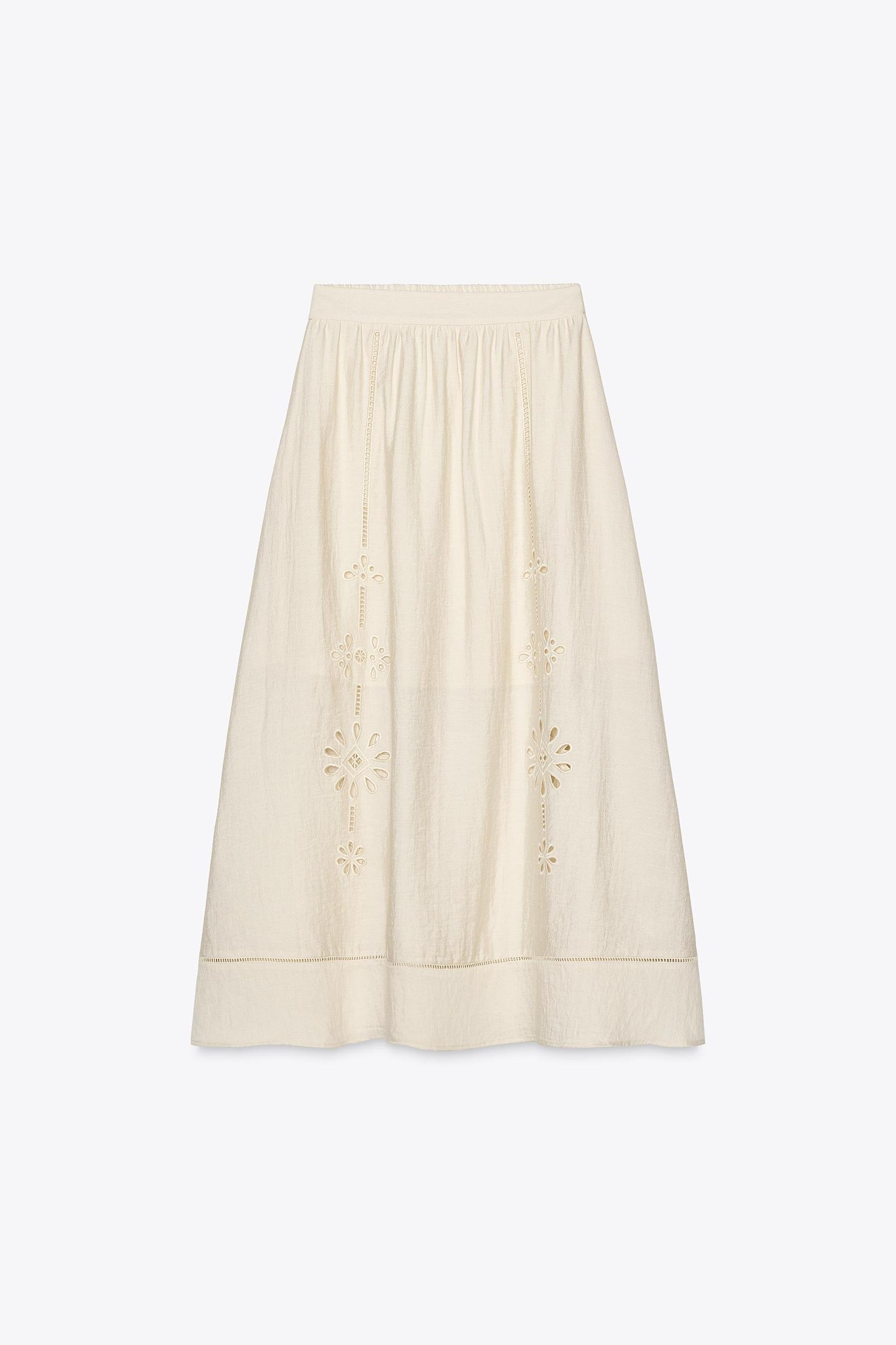EMBROIDERED EYELET MIDI SKIRT Product Image