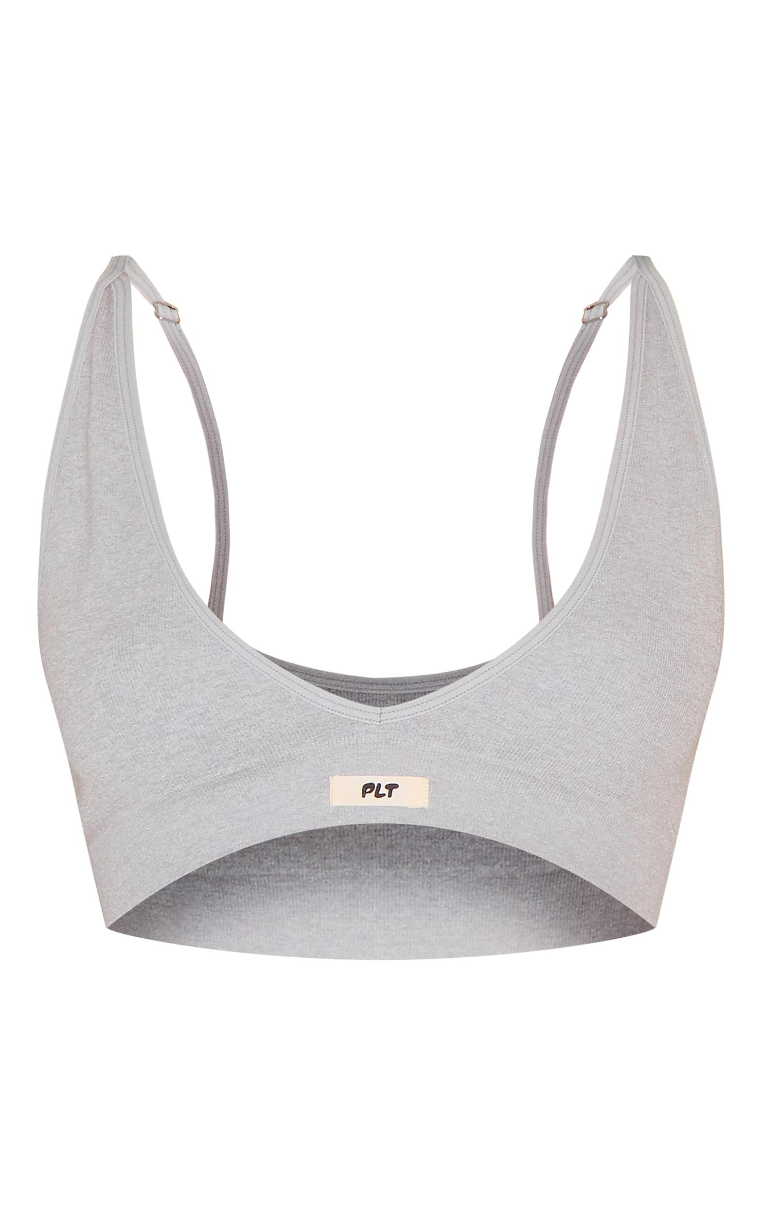 PRETTYLITTLETHING Grey Badge Plunge Seamless Bra Product Image