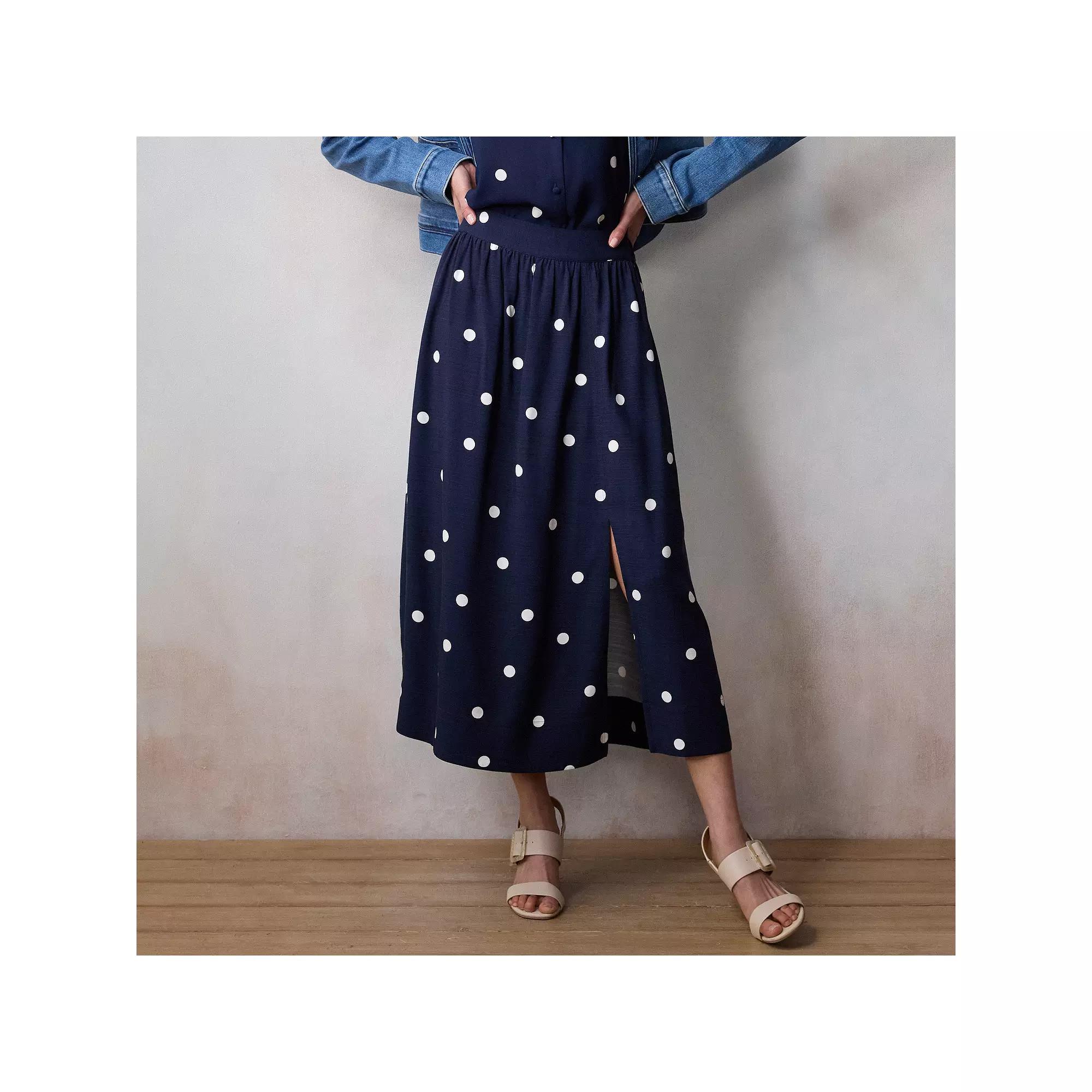 Women's LC Lauren Conrad A-Line Midi Skirt, Size: Medium, Blue Audrey Dot Product Image