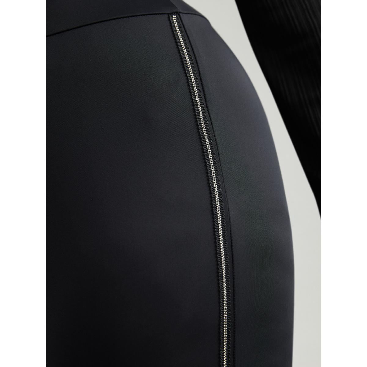 Plus Size Metal Chain Trim Mid Rise Leggings Women Black Casual Medium stretch Skinny Mid Rise Festival-Christmas Leggings BloomChic 10/M Product Image