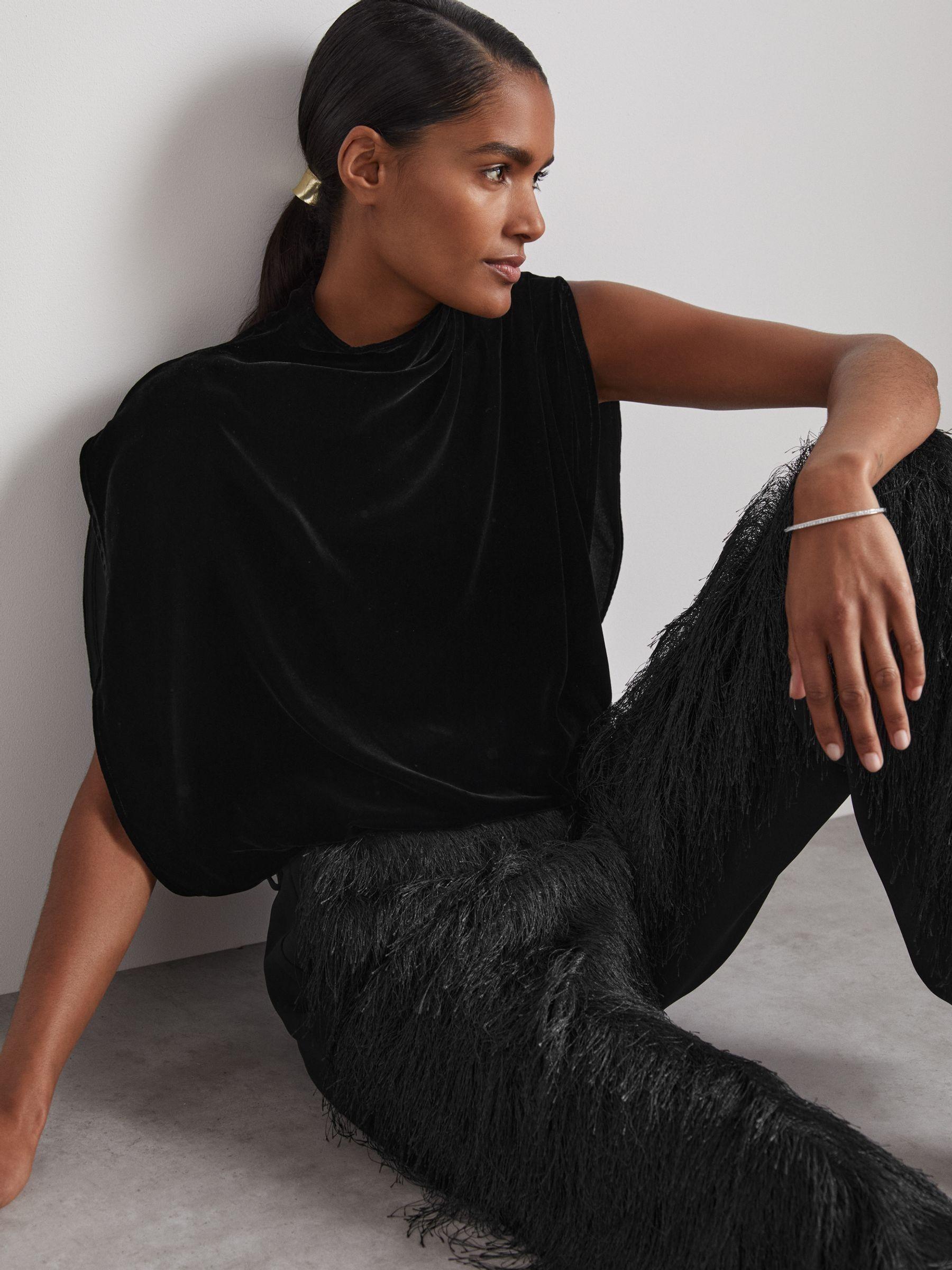 Atelier Velvet Draped Sleeveless Bodysuit in Black Product Image