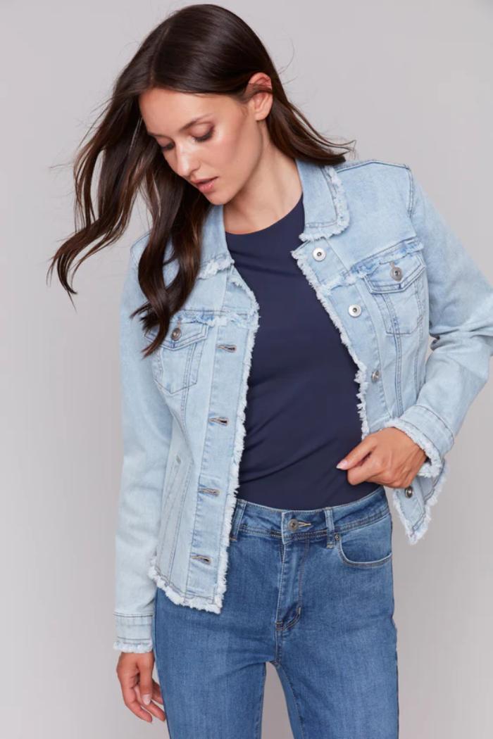 Frayed Edge Stretch Denim Jacket Product Image