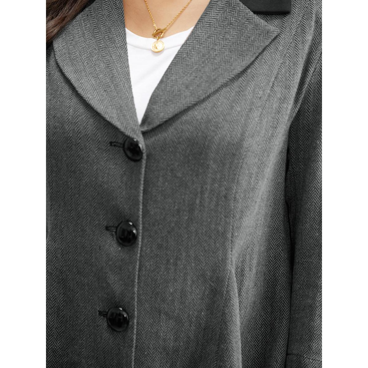 Plus Size Patchwork Contrast Button Up Blazer Black Women Dailywear Plain Contrast Sleeve Long Sleeve Suit Collar 22-24/3X Casual Blazers BloomChic Product Image