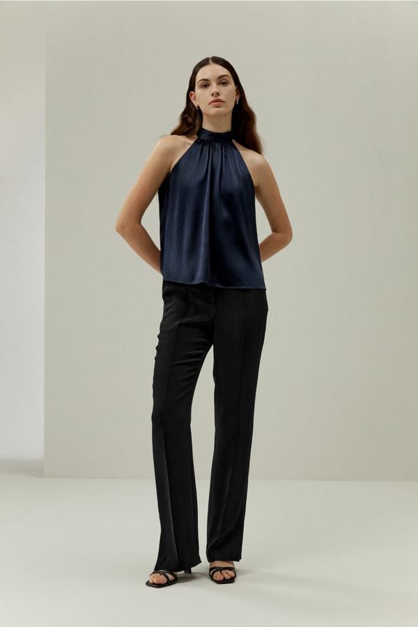 LILYSILK Silk Halter Neck Top - Womens - Navy Blue Natural Silk - Polished Sleeveless Blouse M Product Image