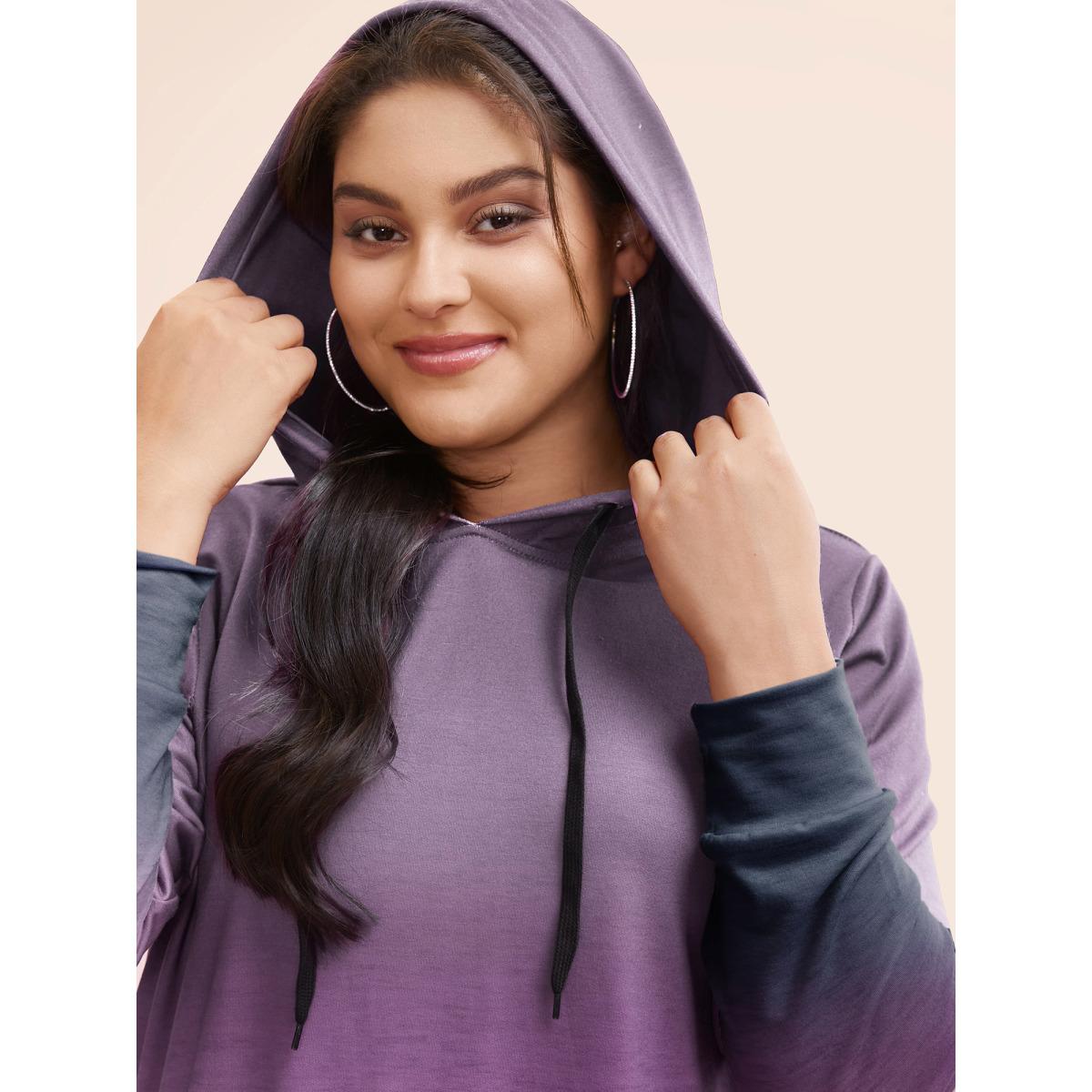 Plus Size Ombre Pocket Drawstring Hooded Sweatshirt Women Mauve Leisure Elastic cuffs Hooded Casual Sweatshirts BloomChic 18-20/2X Product Image