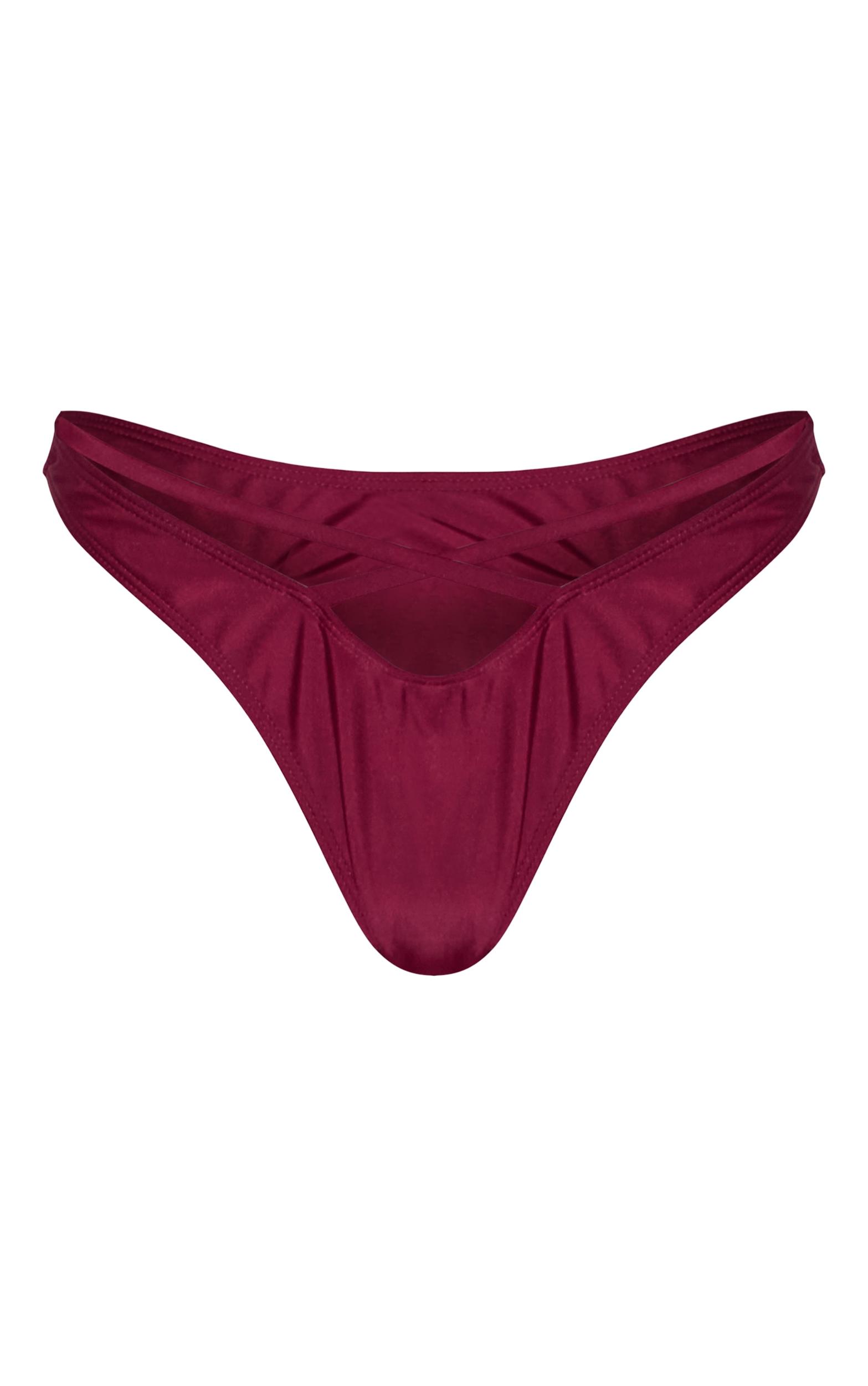 Burgundy V Front Crossed Strap Bikini Bottoms Product Image