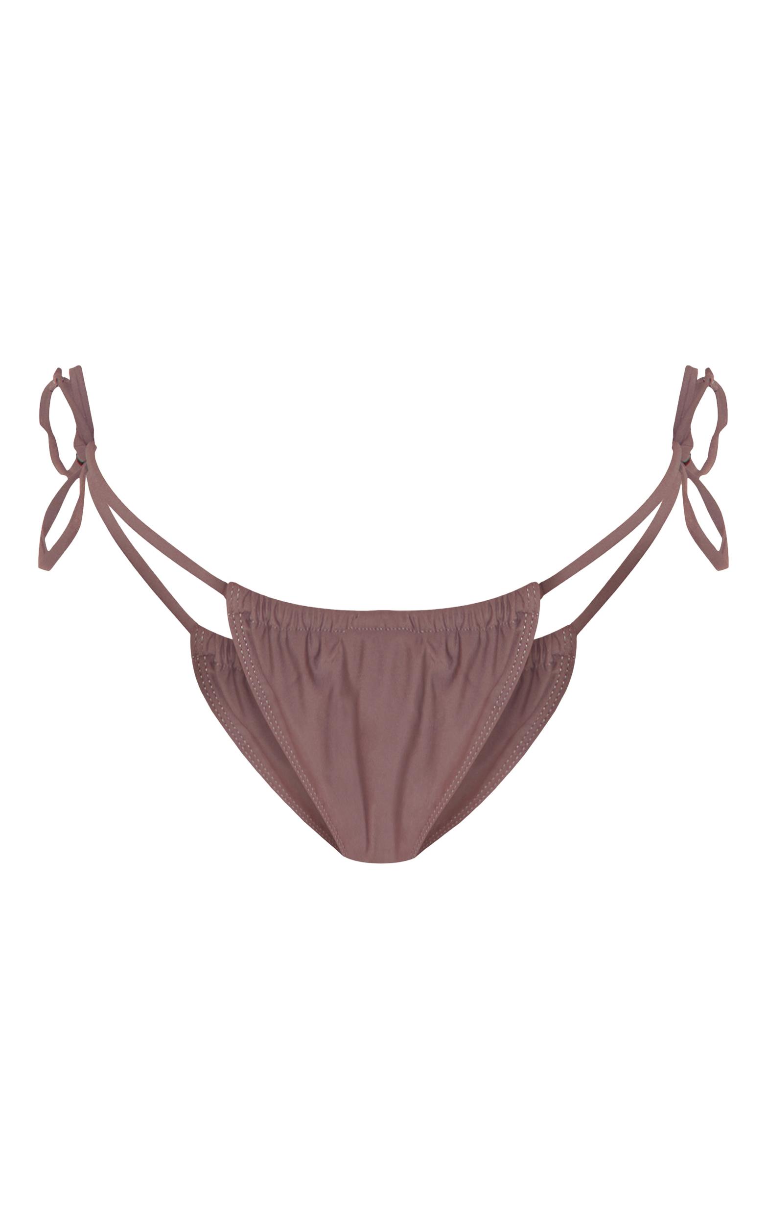  Brown Ruched Detail Tie Side Bikini Bottoms Product Image