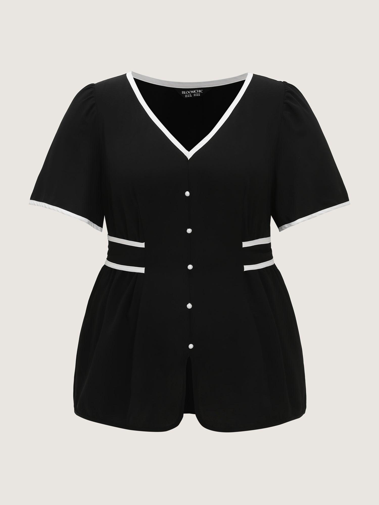 Color Contrast Edge Button Detail Blouse Female Product Image