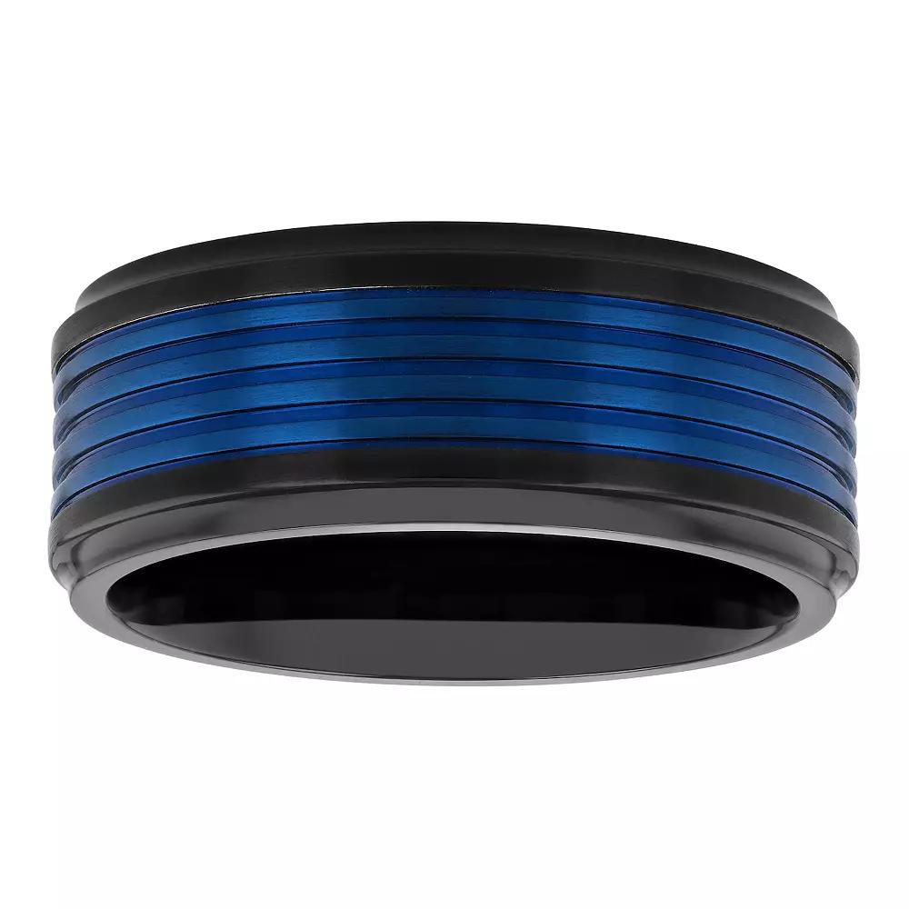 Men's Blue & Black Stainless Steel Grooved Wedding Band, Size: 13.50, Two Tone Product Image