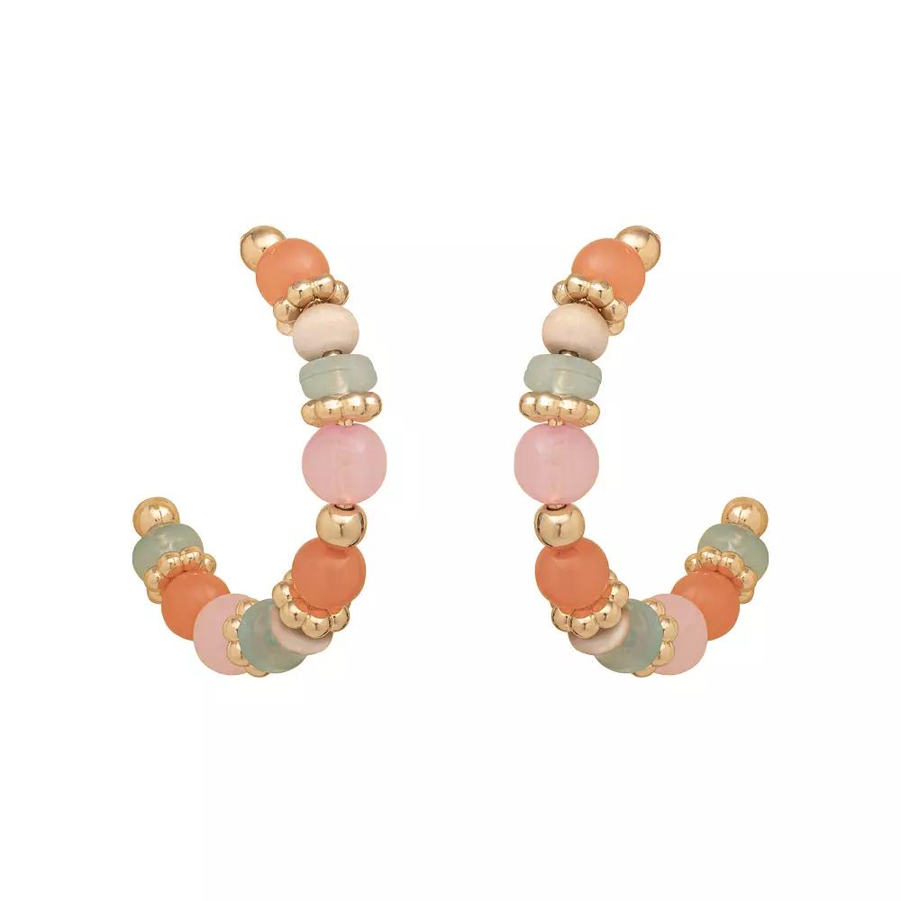 Emberly Gold Tone Wood & Bead Detailed Hoop Earrings, Women's, Multi Product Image