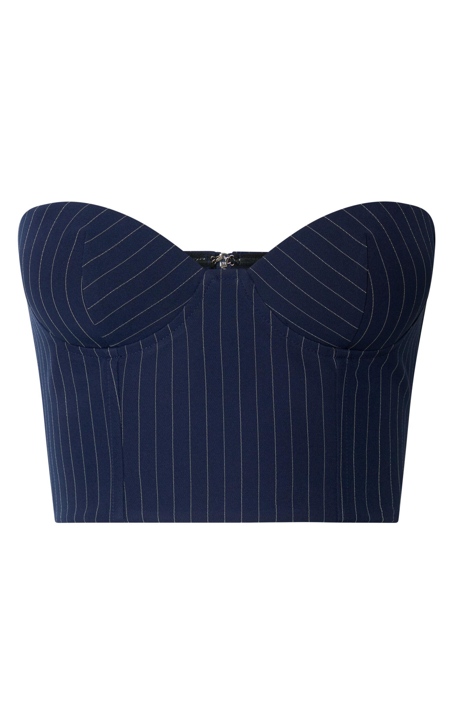 Elliot Top - Pinstripe Strapless Underwire Corset Top in Navy Product Image