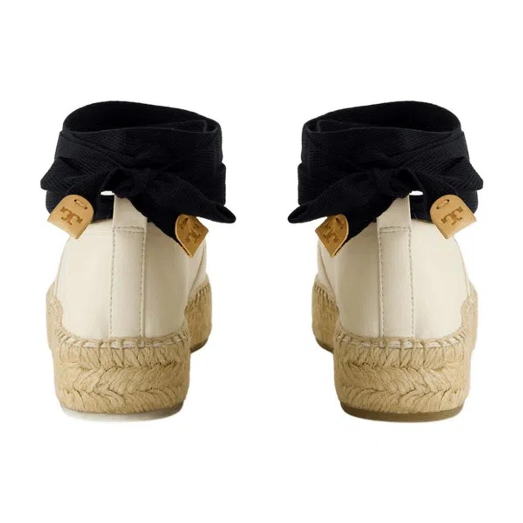 TORY BURCH White Espadrilles With Metallic Logo On The Front And Ankle Strap In Leather Woman Product Image