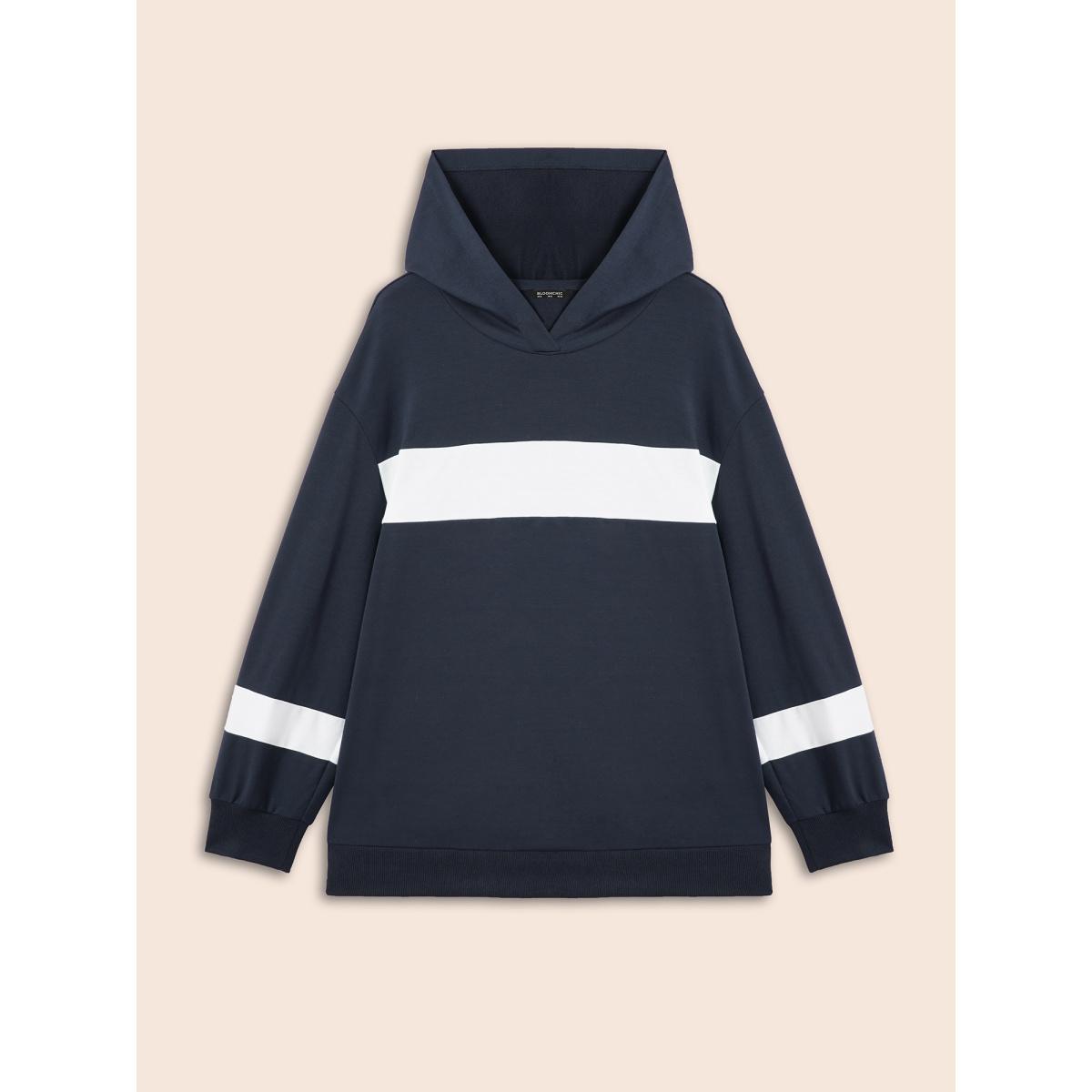 Plus Size Contrast Patchwork Hooded Sweatshirt Women Midnight Casual Contrast Hooded Everyday Sweatshirts BloomChic 18-20/2X Product Image