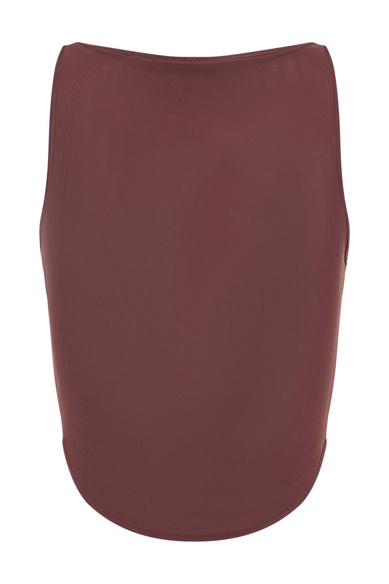 Marla Boat Neck Sheer Mesh Top - Mahogany Product Image
