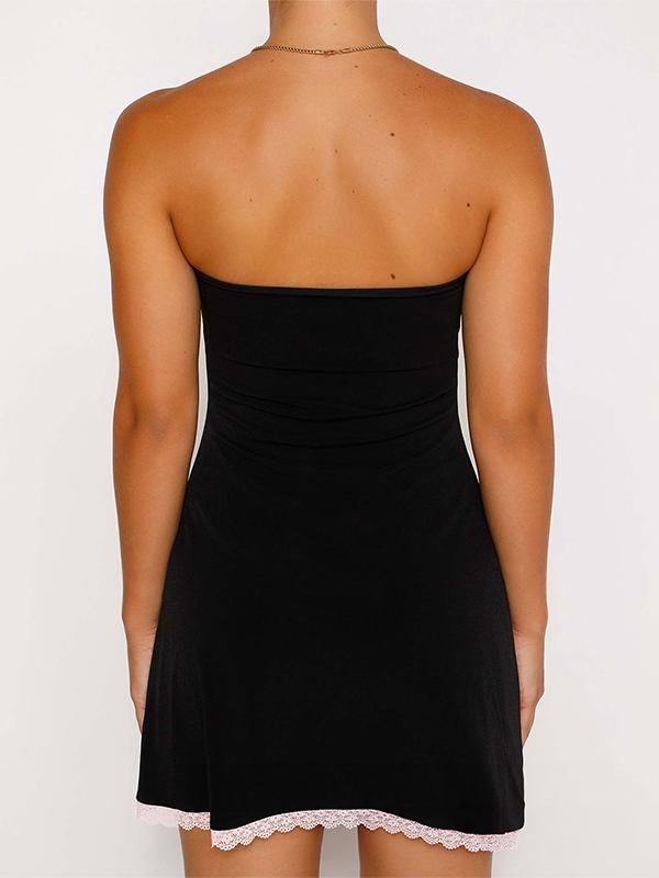 Lace Trim Bandeau Mini Dress Product Image