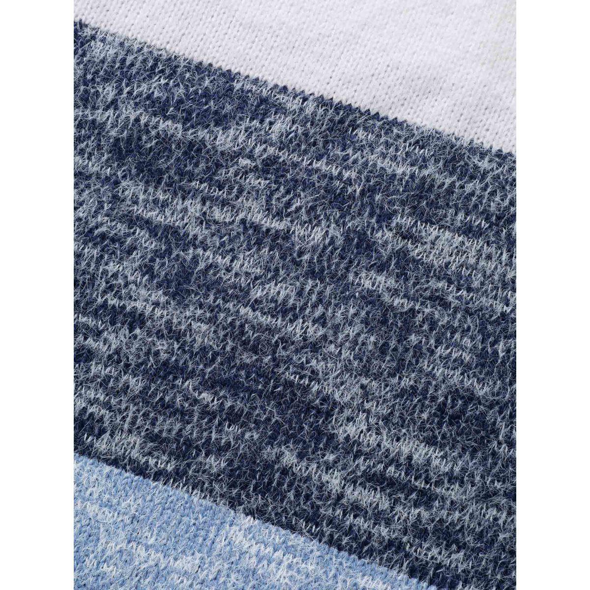 Plus Size Colorblock Contrast Super Soft Plush Knit V Neck Pullover Indigo Women Elegant Loose Long Sleeve V-neck Dailywear Pullovers BloomChic 28/5X Product Image