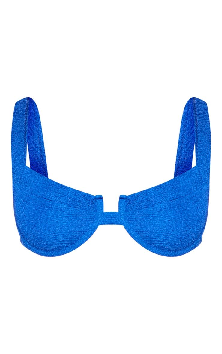 Blue Mini Crinkle Underwired Square Neck Bikini Top Product Image