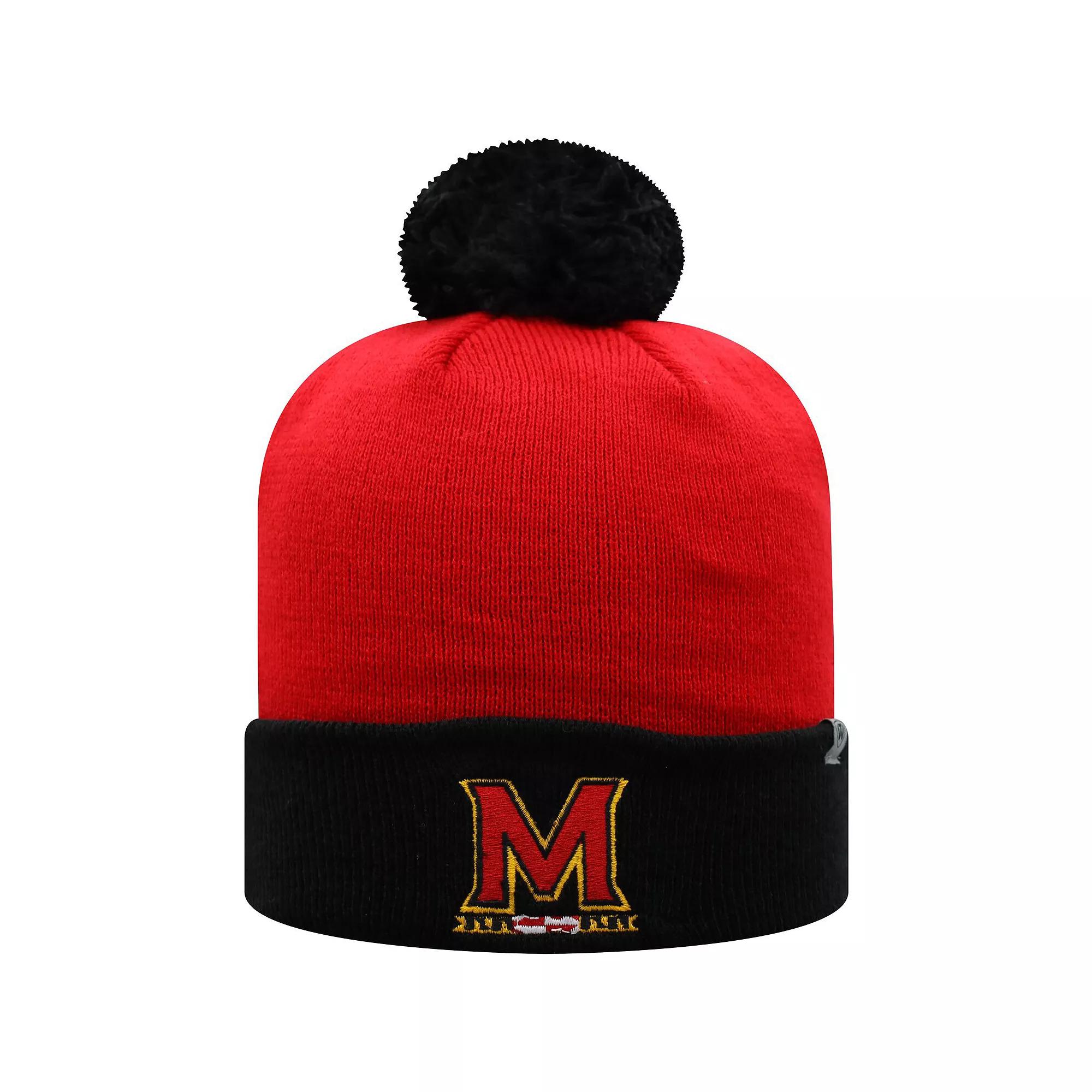 Men's Top of the World Red/Black Maryland Terrapins Core 2-Tone Cuffed Knit Hat with Pom Product Image