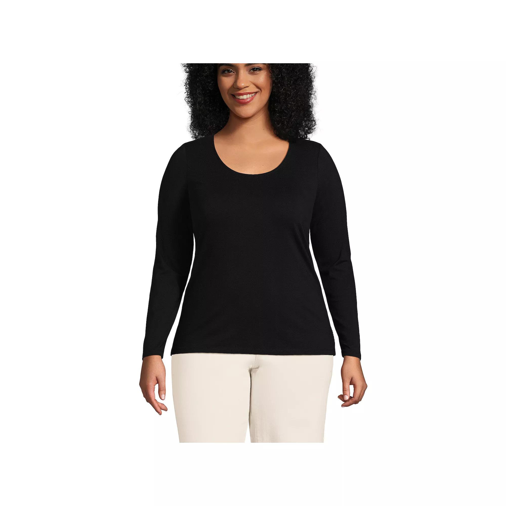 Plus Size Lands' End Lightweight Jersey T-Shirt, Women's, Size: 1XL, Black Product Image