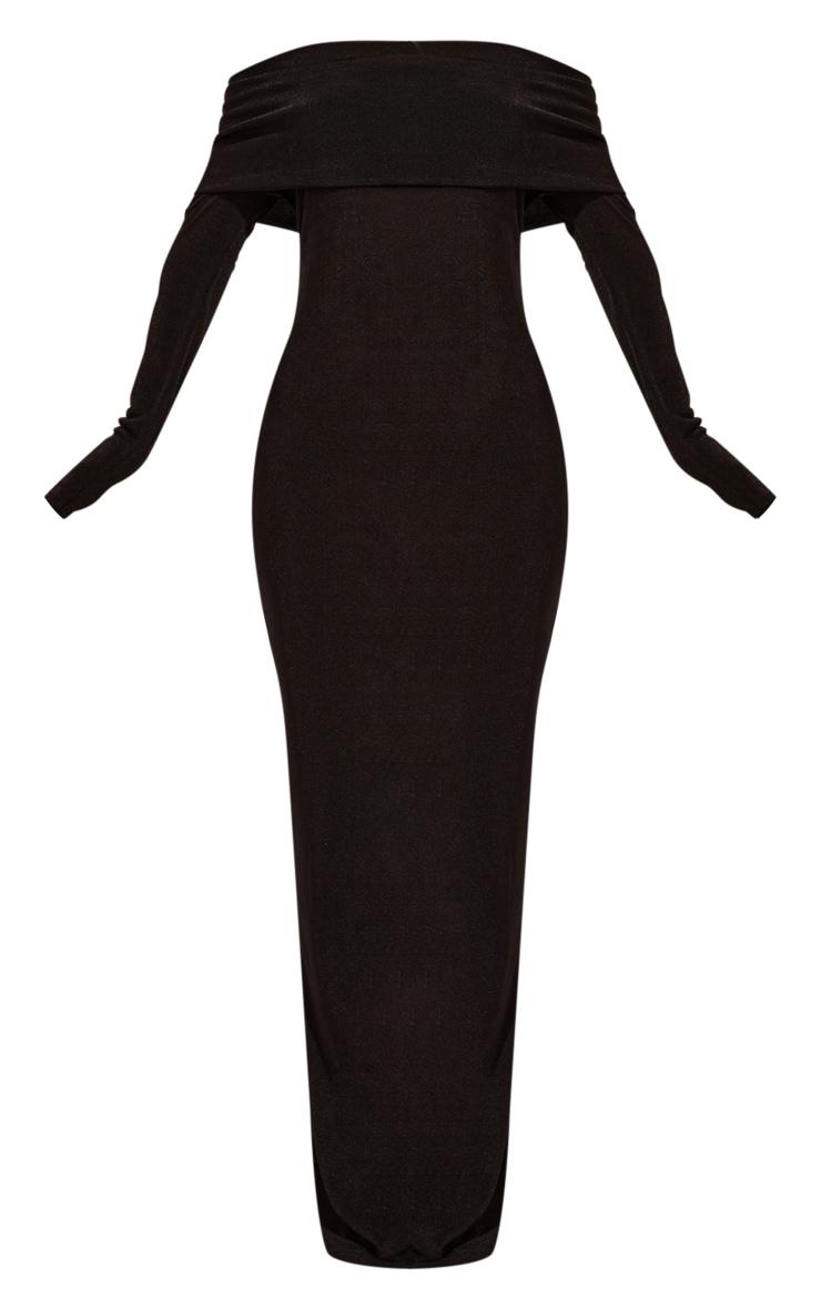Black Acetate Slinky Bardot Long Sleeve Maxi Dress Product Image