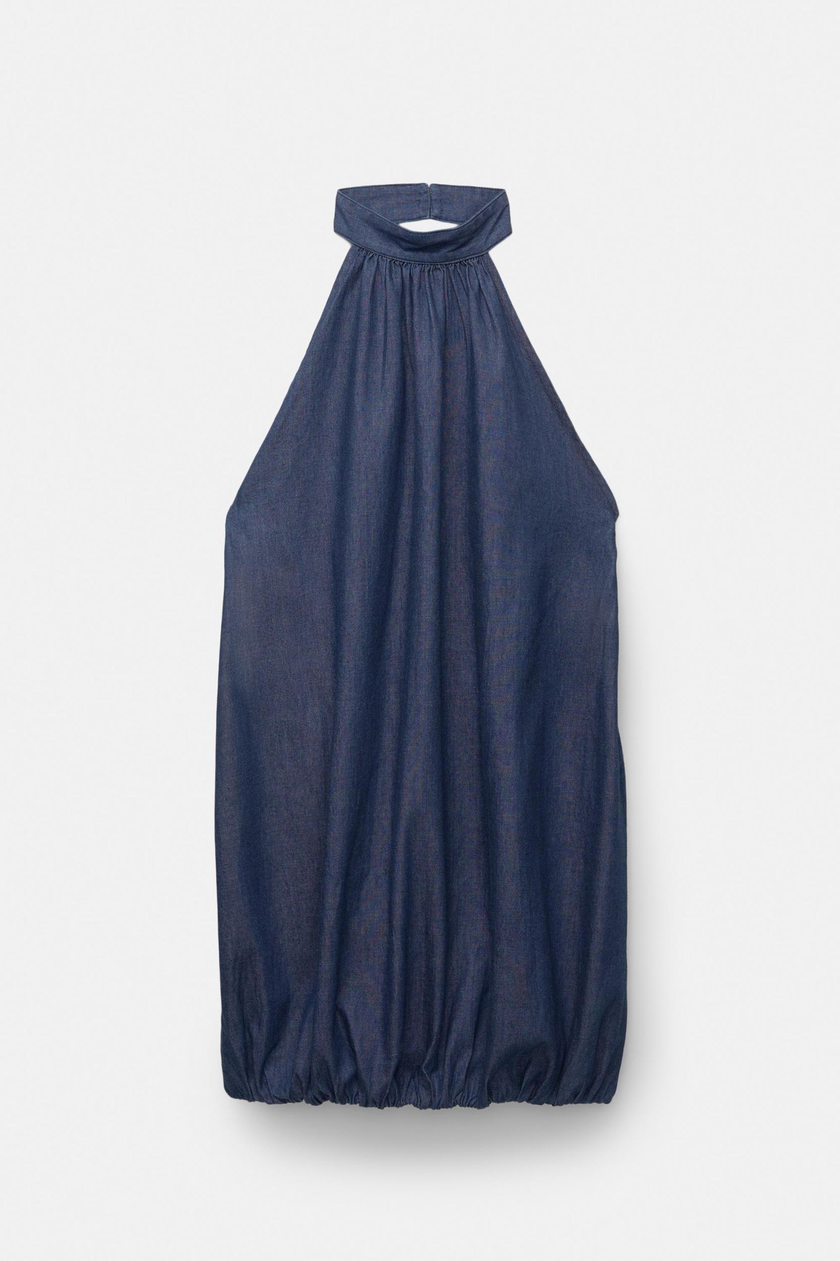Short balloon denim dress Product Image