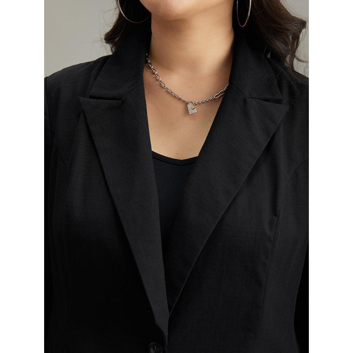 Plus Size Plain Gathered Suit Collar Button Fly Blazer Black Women Dailywear Plain Plain Sleeve Long Sleeve Suit Collar 14-16/1X Casual Blazers BloomChic Product Image