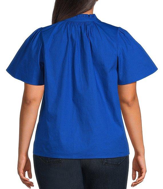 Sugarlips Plus Size Split V-Ruffle Neck Short Sleeve Blouse Product Image