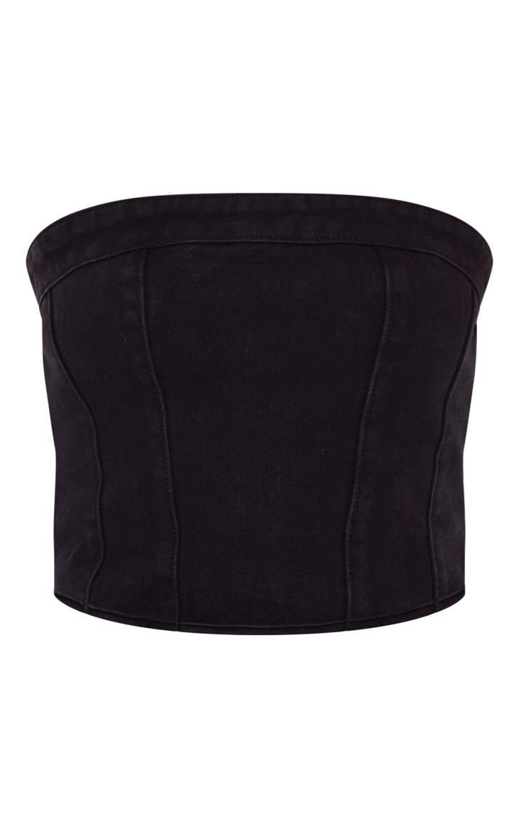 Tall Washed Black Denim Corset Top Product Image