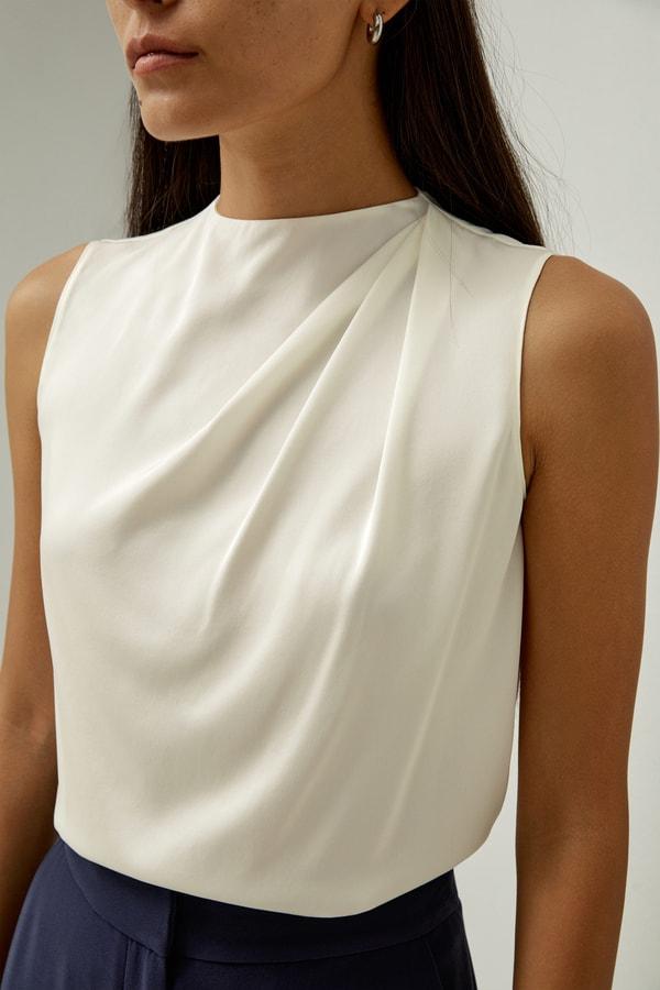 LILYSILK Silk Sleeveless Top - for Women - Black Silk Double Joe - Distinctive Half-Turtleneck Tops L Product Image