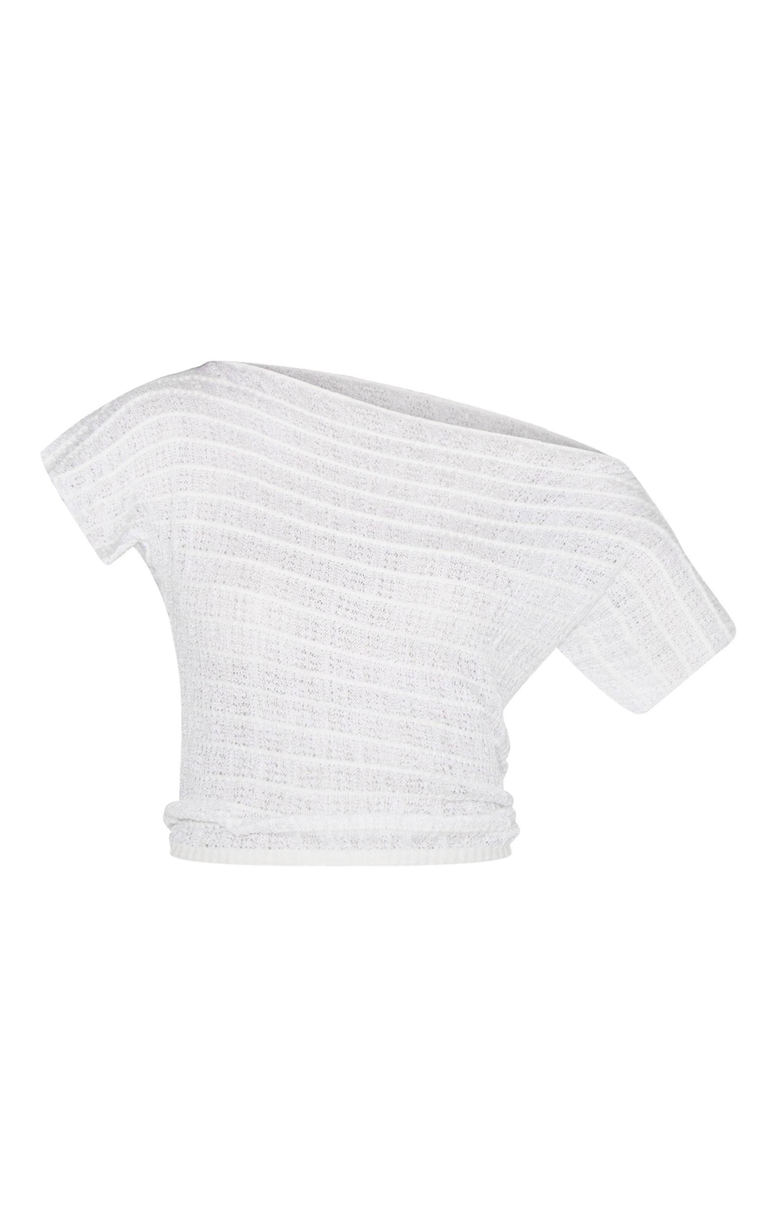 White Textured Knit Off The Shoulder Top Product Image