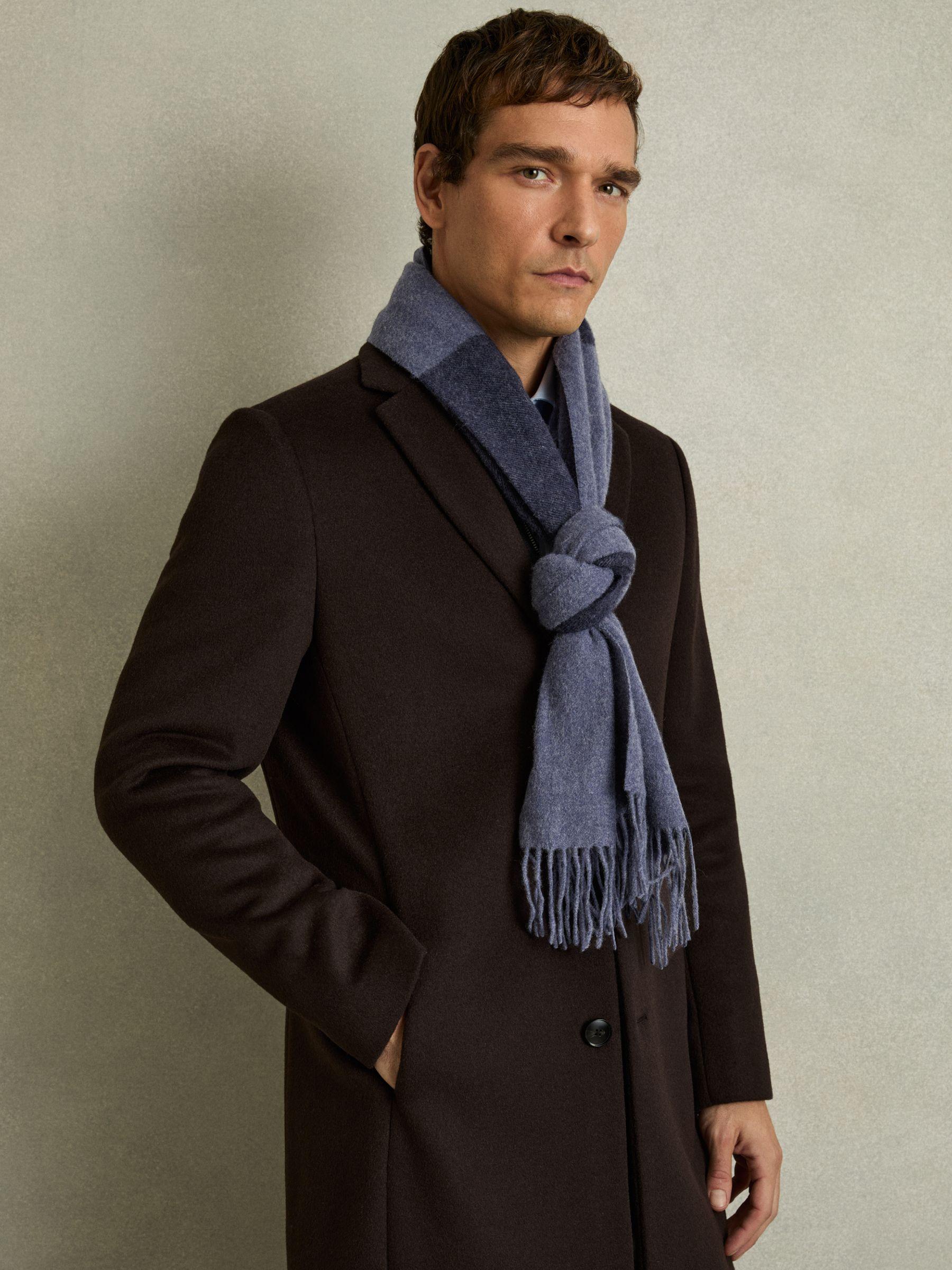 Wool and Cashmere Striped Scarf in Navy/ Indigo Melange Product Image