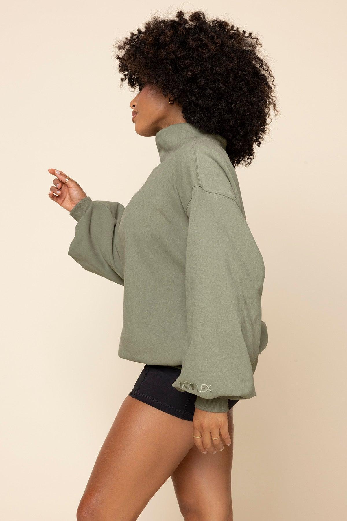 Ooey Gooey Mockneck Sweatshirt with Pockets - Light Sage Product Image