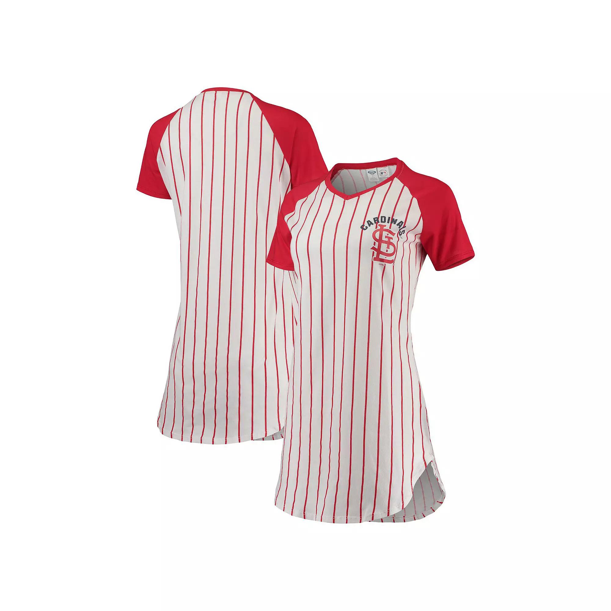 Women's Concepts Sport White/Red St. Louis Cardinals Vigor Pinstripe Raglan V-Neck Nightshirt, Size: Medium Product Image