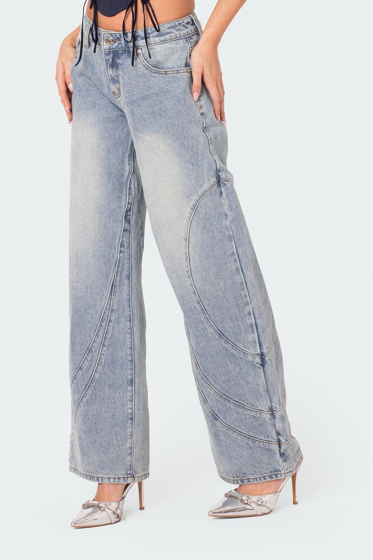 Oaklynn Stitch Detail Low Rise Baggy Jeans Product Image