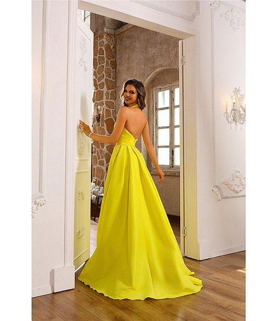 Terani Couture Taffeta Sweetheart Halter Neck Sleeveless Side Ruffle A-Line Ball Gown Product Image
