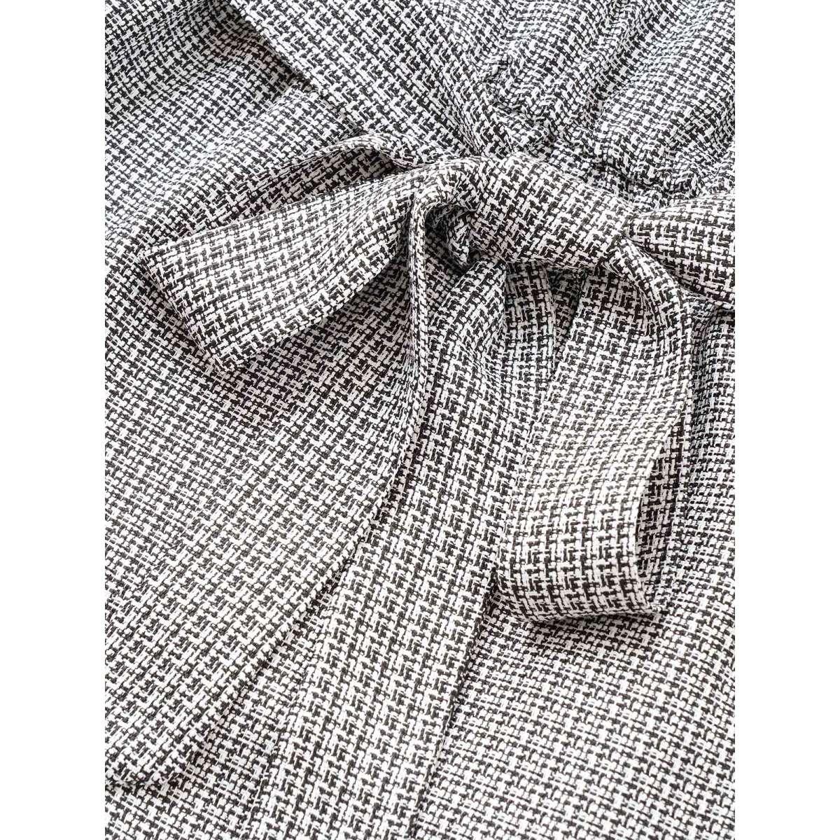 Plus Size Multicolor Notched Tweed Patchwork Belted Blouse Women Office Long Sleeve Notched collar Work Blouses BloomChic 12/L Product Image