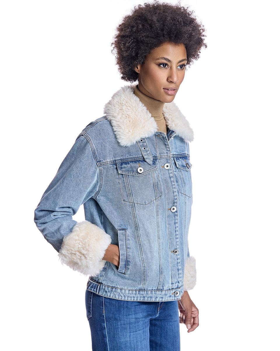 Julia & Stella by Maximilian Fur-Trimmed Denim Jacket-Maximilian Product Image