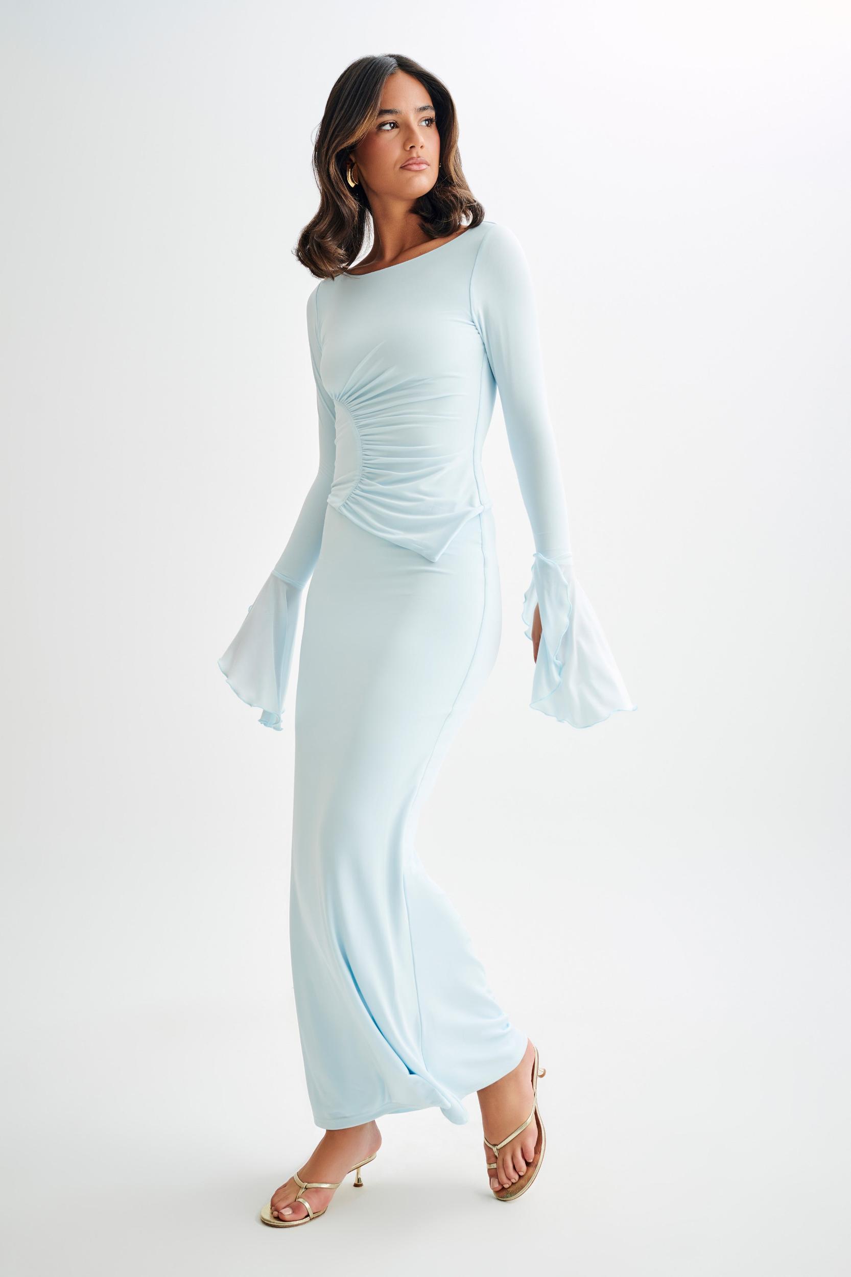 Bruna Slinky Fishtail Maxi Skirt - Sky Blue Product Image